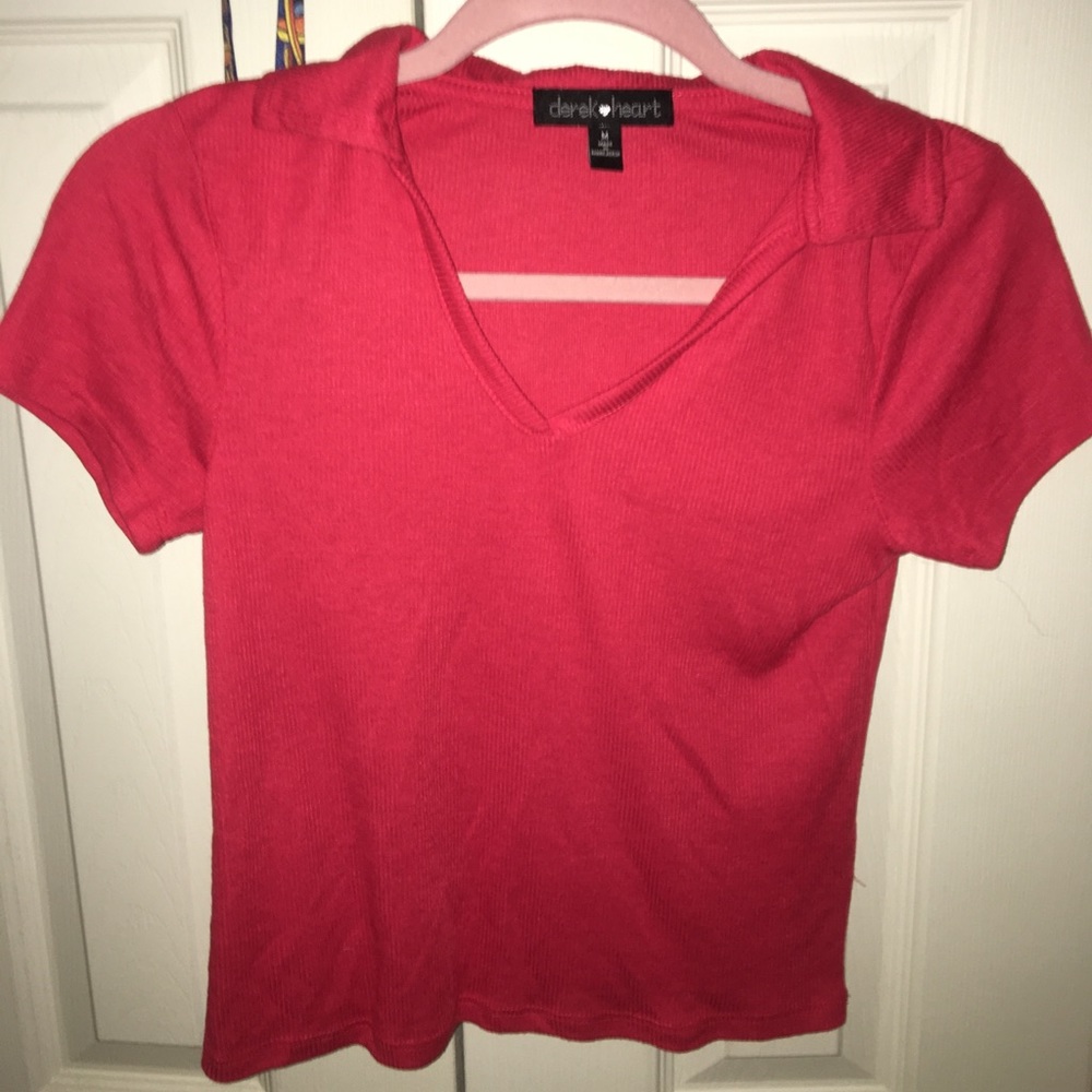 Red collared crop top